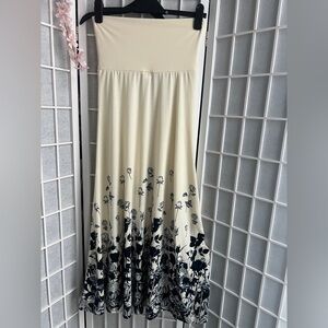 Elegant Cream and Black Floral Dress